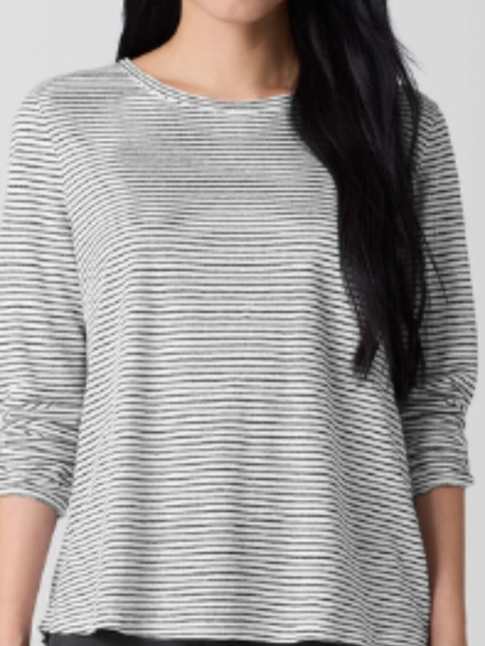 Eileen Fisher XS Gray Stripe Long Sleeve Top – Micro Modal Soft Minimalist Tee